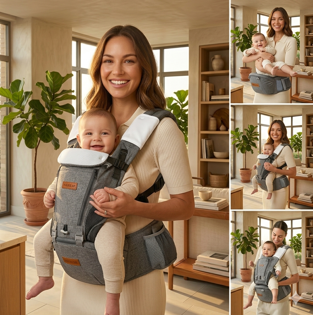 9-in-1 baby carrier with lumbar support hip seat all season ASTM certified ergonomic USA