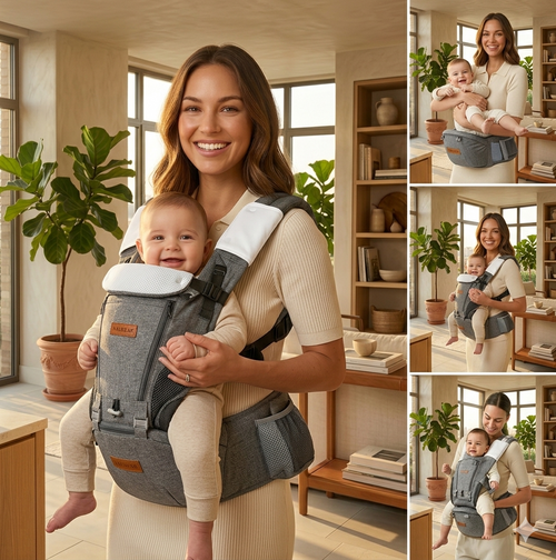 9-in-1 baby carrier with lumbar support hip seat all season ASTM certified ergonomic USA