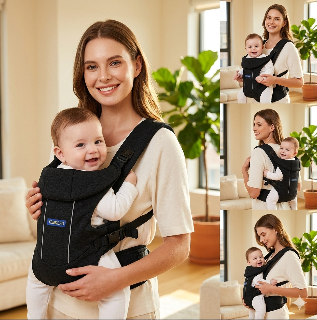 YEMKEZO ergonomic baby carrier hands-free newborn to toddler adjustable breathable ASTM certified USA