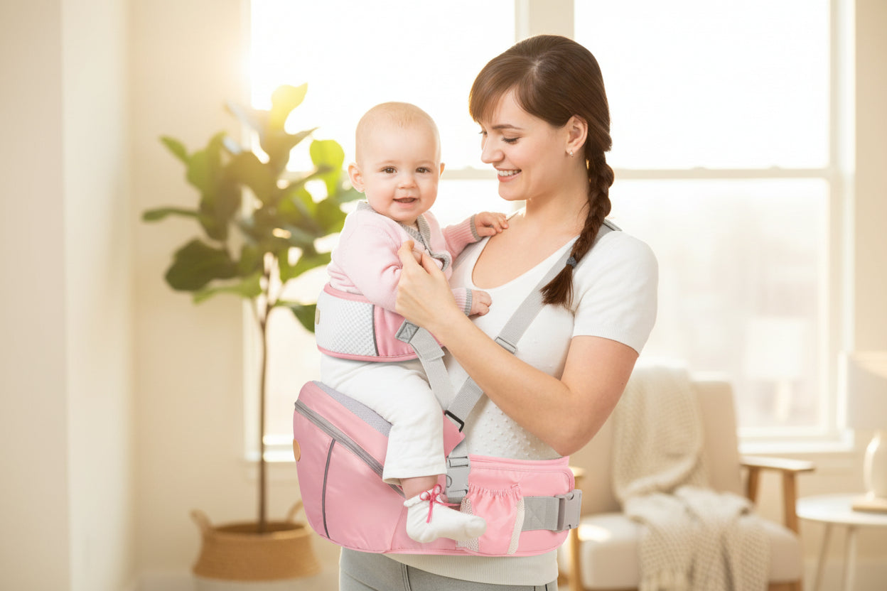5-in-1 ergonomic baby hip seat carrier with night safety reflective strip ASTM certified USA