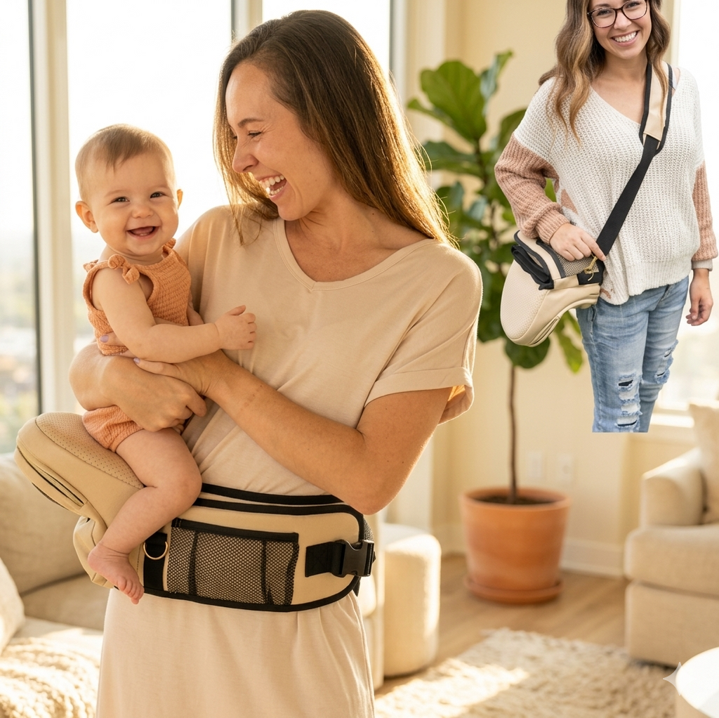 GoMom ergonomic baby hip carrier front and side carry adjustable strap ASTM certified USA