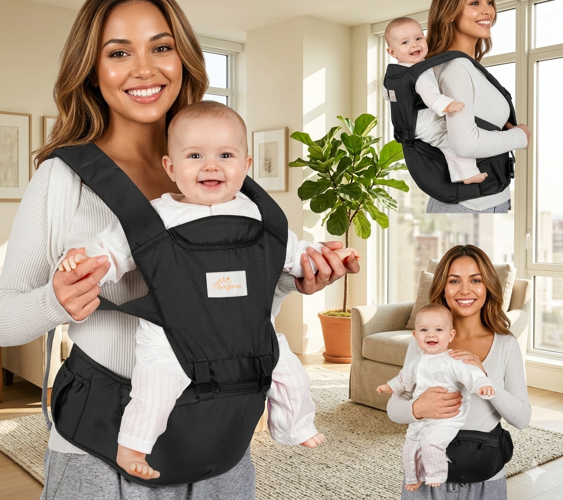 Mumgaroo 6-in-1 baby carrier hip seat one size fits all ASTM certified ergonomic USA